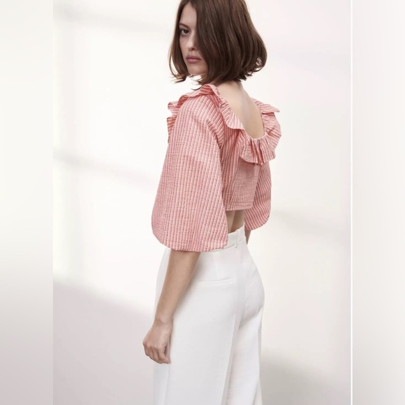 ZARA STRIPED CROPPED TOP WITH RUFFLES SIZE S - Picture 2 of 8